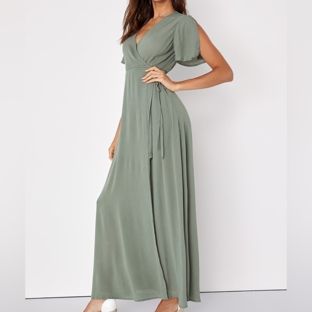 Lulus Much Obliged Olive Green Maxi Dress - S